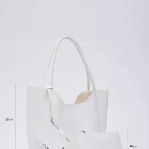White SHK108 faux leather women hand and shoulder bag with wallet and makeup bag