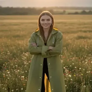 Haină de ploaie din țesătură EVA cachi impermeabilă și rezistentă la vânt